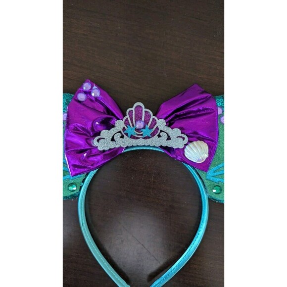 Disney Inspired ears headband Ariel Little Mermaid Sequin Headband Purple Teal - Picture 3 of 4